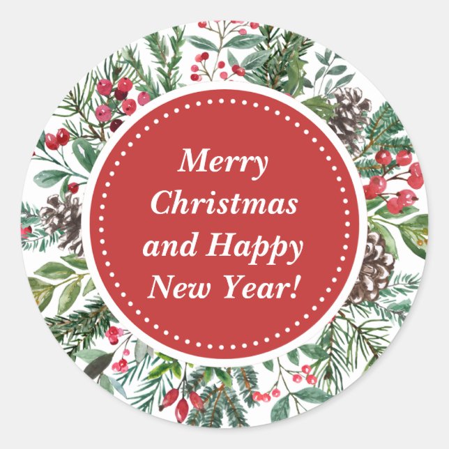 Merry Christmas Wreath  Classic Round Sticker (Front)