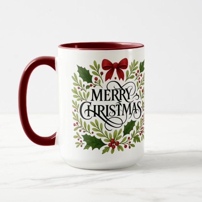 Merry Christmas Wreath Coffee Mug (Left)