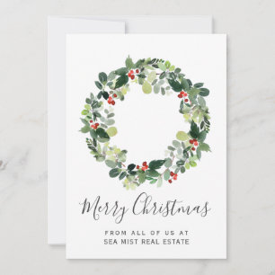 Merry Christmas Wreath Corporate Card with Logo