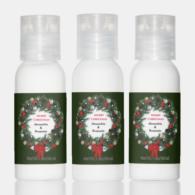 Merry Christmas Wreath Couple Personalize Hand Lotion (Set)