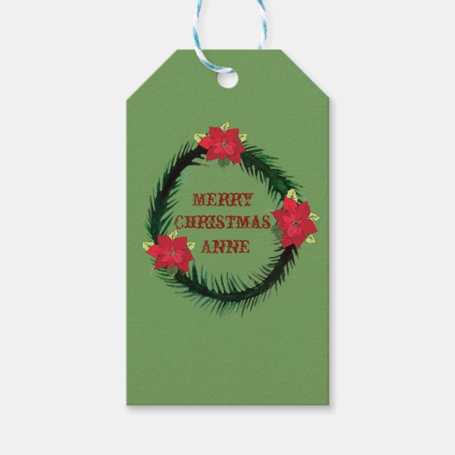 Merry Christmas, Wreath Custom Gift Tags (Front)