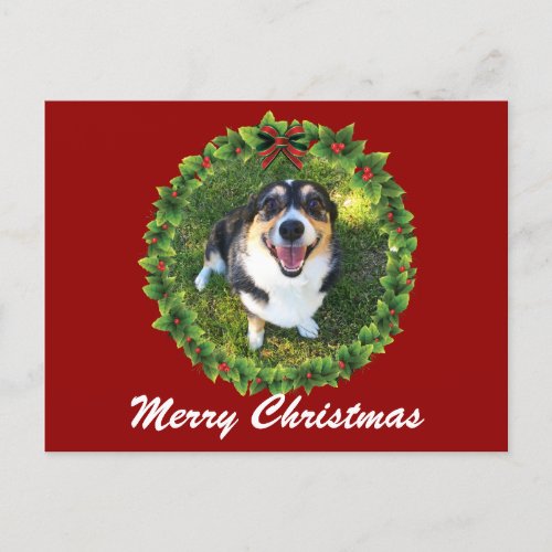 Merry Christmas Wreath Custom Pet Photo Holiday Postcard