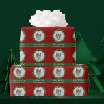 Merry Christmas Wreath Cute Custom Dog Photo Red Wrapping Paper<br><div class="desc">Beautiful custom pet photo Christmas wrapping paper featuring a green holiday wreath with a red background. Replace with your dog's photograph in the center of the wreath pattern or add a cat picture for your friends and family. Merry Christmas is written in cute white handwritten script.</div>
