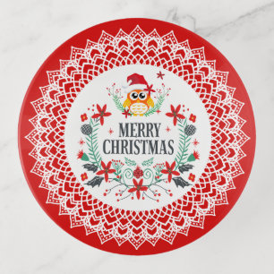 Merry Christmas Wreath & Cute Owl Wreath Trinket Tray