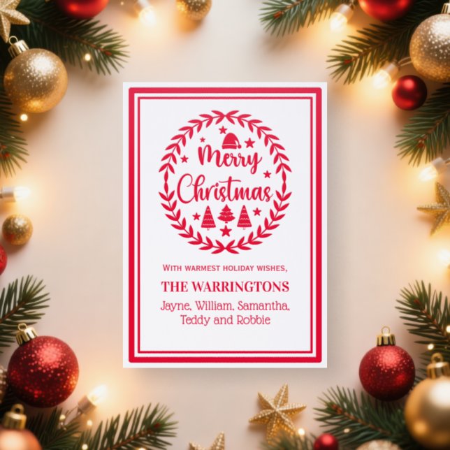 Merry Christmas Wreath & Decorations Typography Letterpress Photo Cards (Insitu)