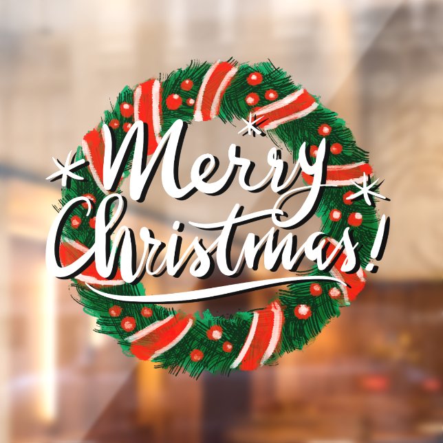 Merry Christmas wreath door sign window cling (Sheet 2)