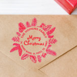 Merry Christmas Wreath Family Name Return Address Self-inking Stamp<br><div class="desc">Send your best wishes this wonderful time of the year with our easy-to-customize self-inking stamps. This design features a botanical winter frame with holly winter berries, pine cones, and leaves. Customize with your own family name and return address in circular typography with Merry Christmas or the greeting of your choice...</div>