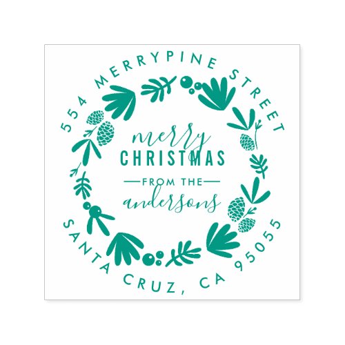 Merry Christmas  Wreath Family Return Address Self_inking Stamp