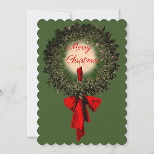 Merry Christmas Wreath Flat Holiday Photocard