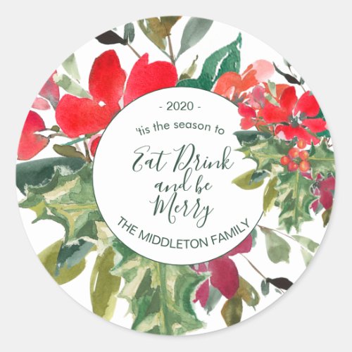 Merry Christmas Wreath Floral Green Address Label