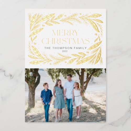 Merry Christmas Wreath frame design Foil Holiday Card