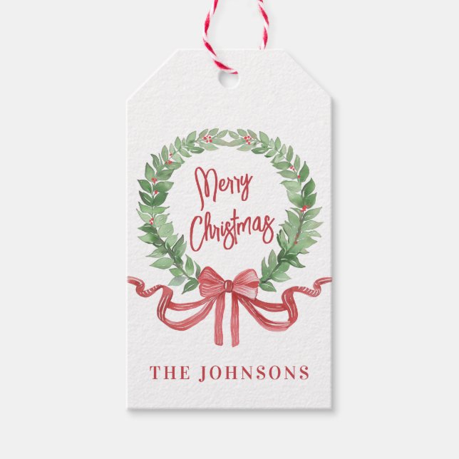 Merry Christmas Wreath Gift Tags (Front)