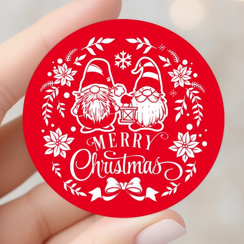 Merry Christmas Wreath Gnome Classic Round Sticker