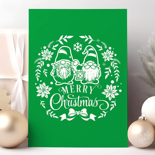 Merry Christmas Wreath Gnome Holiday Card