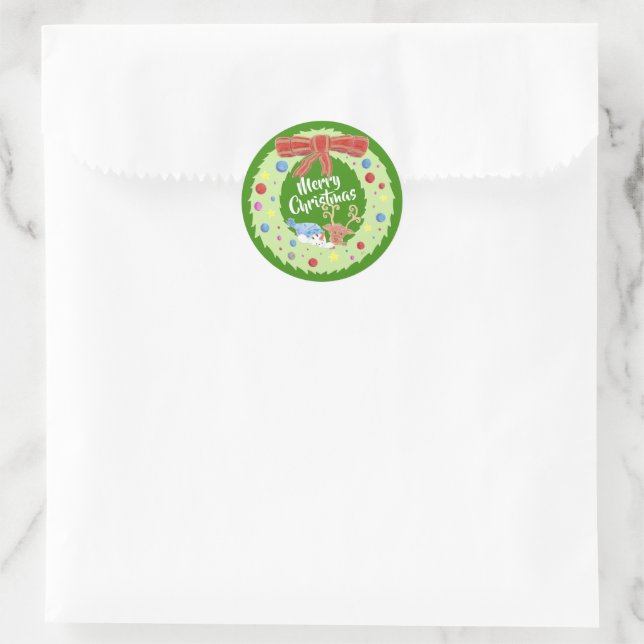 Merry Christmas  , wreath green Holiday stickers (Bag)