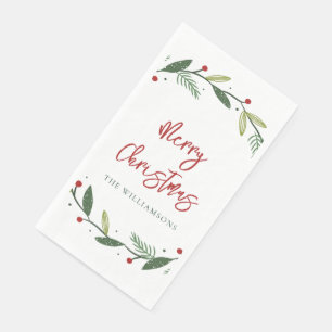 Merry Christmas Wreath Hand-Lettered Holiday Paper Guest Towels