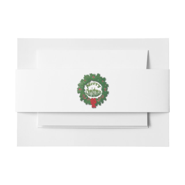 Merry Christmas Wreath Invitation Belly Band (Front Example)