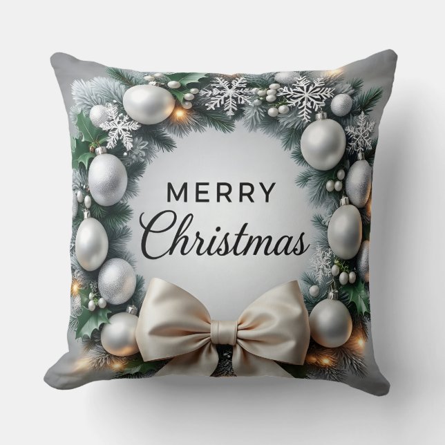 Merry Christmas Wreath Luxury Holiday Pillow (Front)
