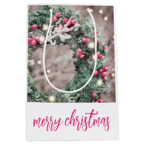 Merry Christmas Wreath Medium Gift Bag