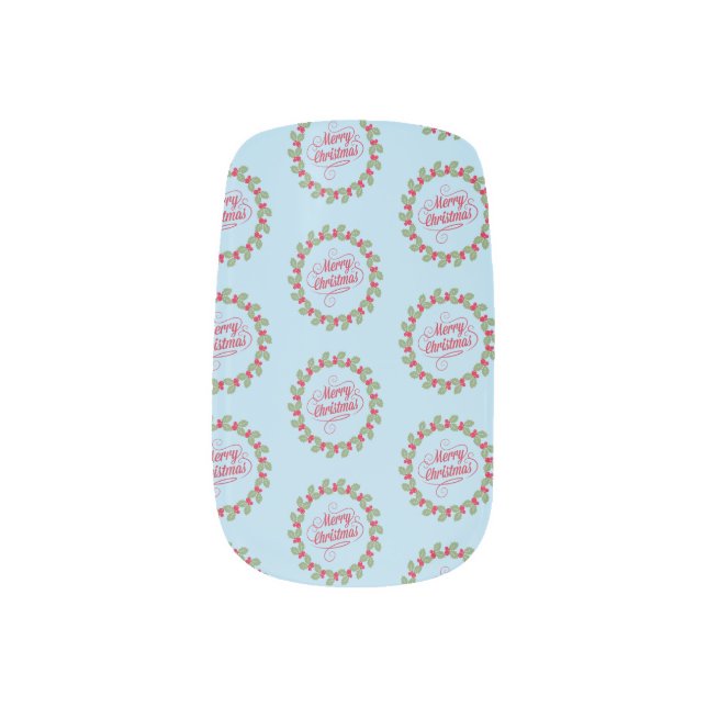 Merry Christmas Wreath Minx Nail Art (Right Thumb)