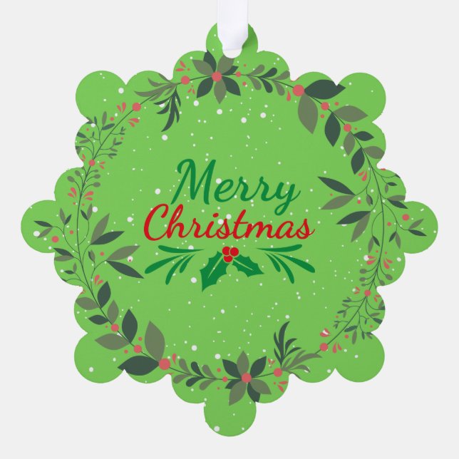 Merry Christmas Wreath Ornament Card (Back)