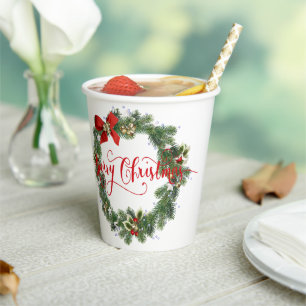 Merry Christmas wreath Paper Cups