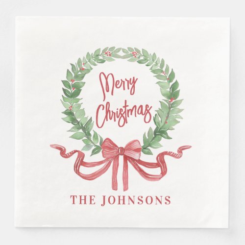 Merry Christmas Wreath Paper Dinner Napkins