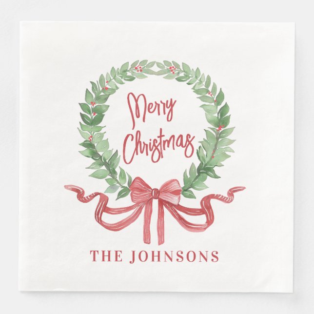 Merry Christmas Wreath Paper Dinner Napkins (Front)
