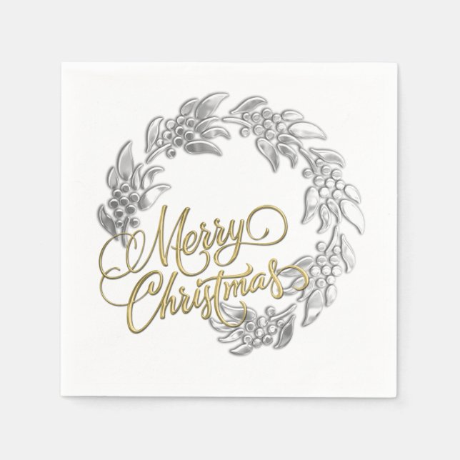 Merry Christmas Wreath Paper Napkins (Front)