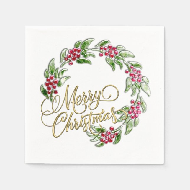 Merry Christmas Wreath Paper Napkins (Front)