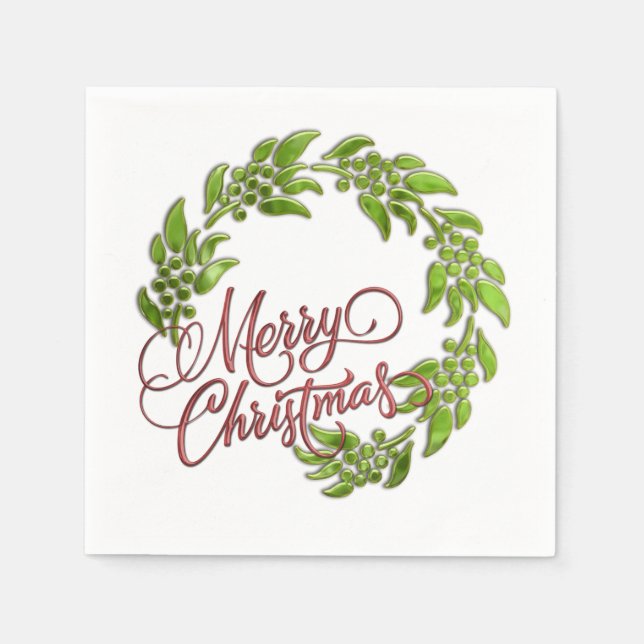 Merry Christmas Wreath Paper Napkins (Front)