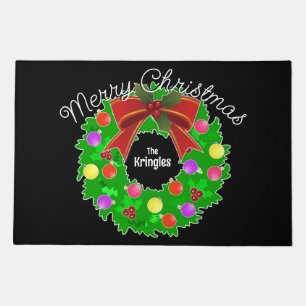 Merry Christmas Wreath Personalized Entryway Doormat