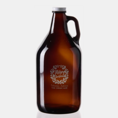 Merry Christmas Wreath Personalized Name Corporate Growler