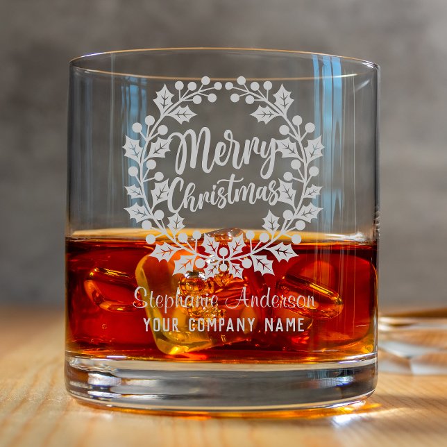Merry Christmas Wreath Personalized Name Corporate Rocks Glass (Creator Uploaded)
