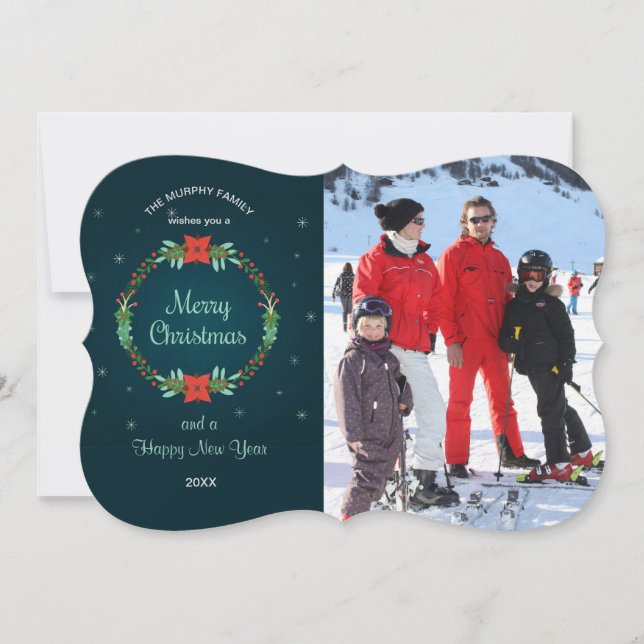 Merry Christmas Wreath Photo Card (Front)
