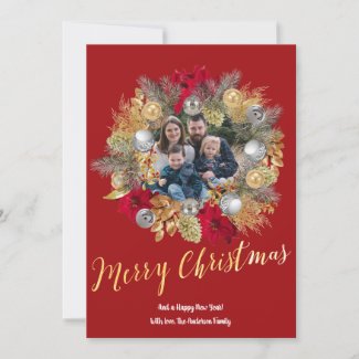 Merry Christmas Wreath Photo Holiday Card