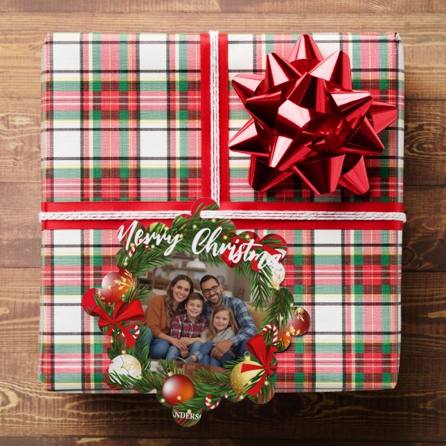 Merry Christmas Wreath Photo Personalized Family N Ornament Card (Insitu (Gift))