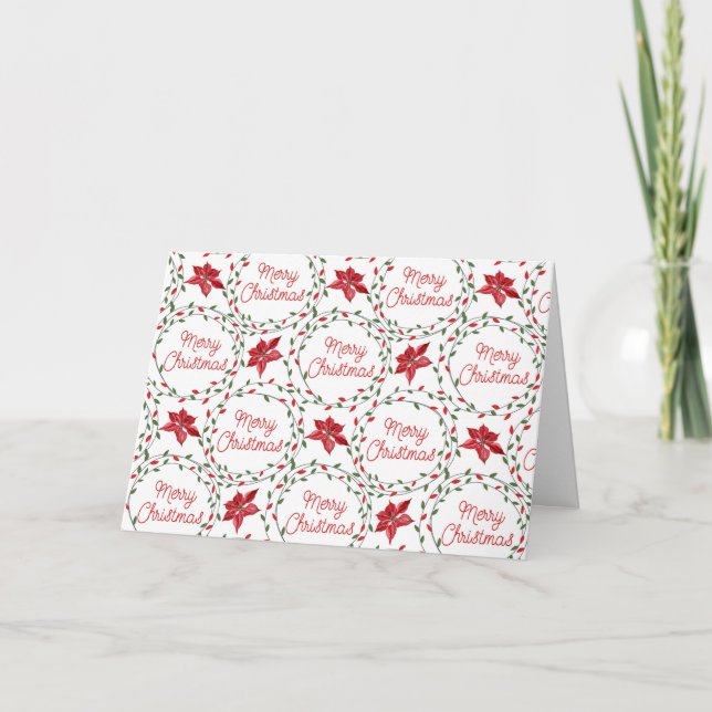Merry Christmas wreath red green white Holiday Card (Front)