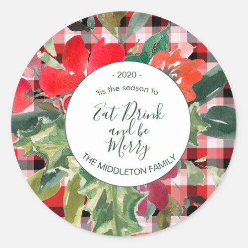 Merry Christmas Wreath Red Plaid Address Label