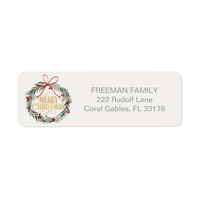 Merry Christmas Wreath Return Address Label (Front)