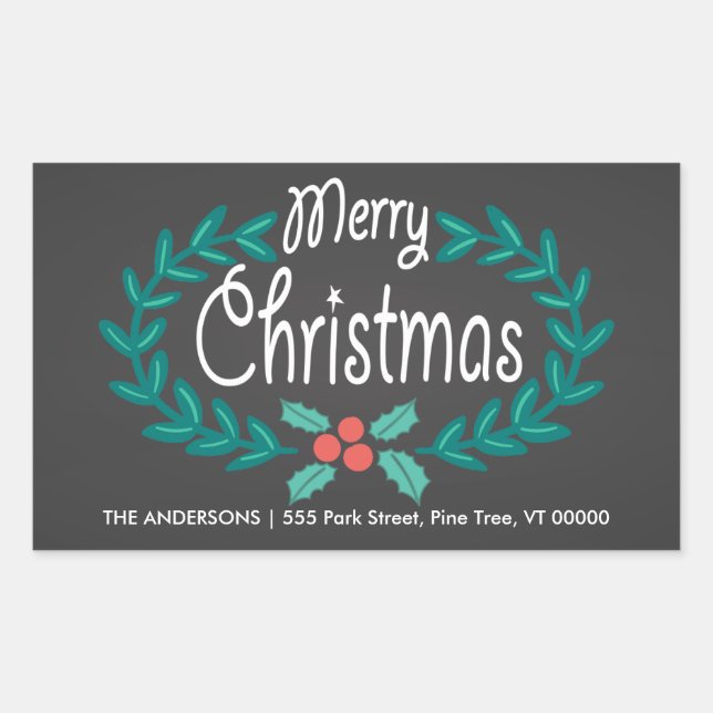 MERRY CHRISTMAS WREATH RETURN ADDRESS STICKERS (Front)