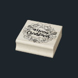Merry Christmas Wreath Rubber Stamp<br><div class="desc">Merry Christmas Wreath Transform any craft project with these personalized maple wood art stamps. Leave a customized impression by uploading a design, image, pattern, or text onto our site and make a unique wood stamp. Available in six sizes Laser engraved on foam cushion Option of adding wooden handle Ink pad...</div>