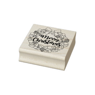 Merry Christmas Wreath Rubber Stamp