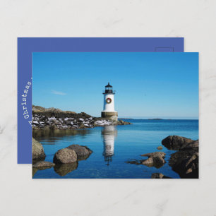 Merry Christmas Wreath Salem Lighthouse Holiday Postcard