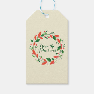 Merry Christmas Wreath Simple Traditional Ivory Gift Tags