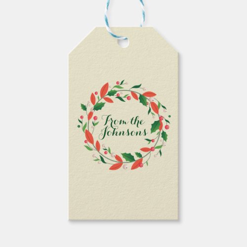 Merry Christmas Wreath Simple Traditional Ivory Gift Tags