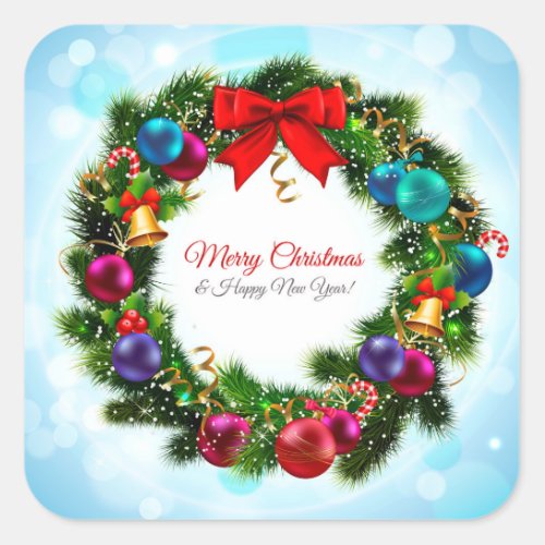 Merry Christmas Wreath Square Sticker