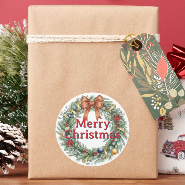 Merry Christmas wreath stickers and sealers (Holiday)
