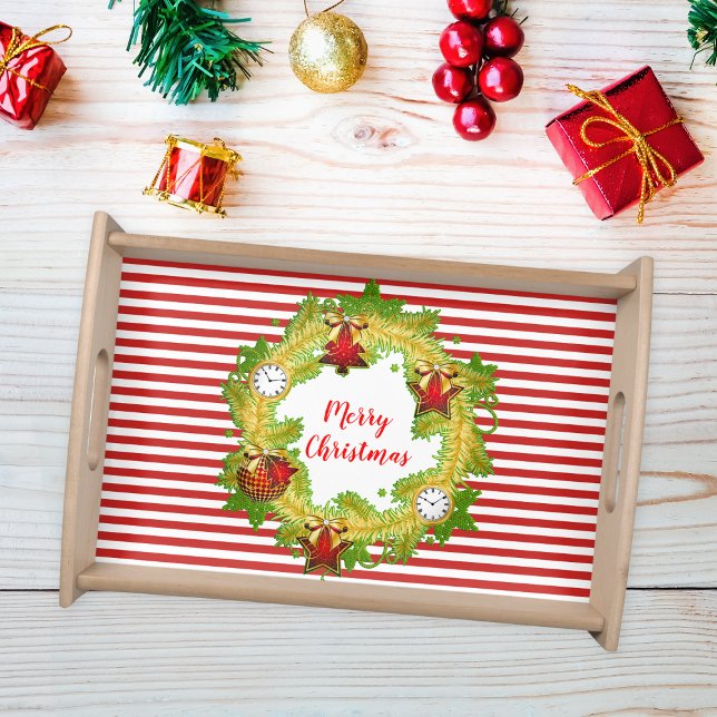 Merry Christmas Wreath & Stripes Serving Tray (Creator Uploaded)
