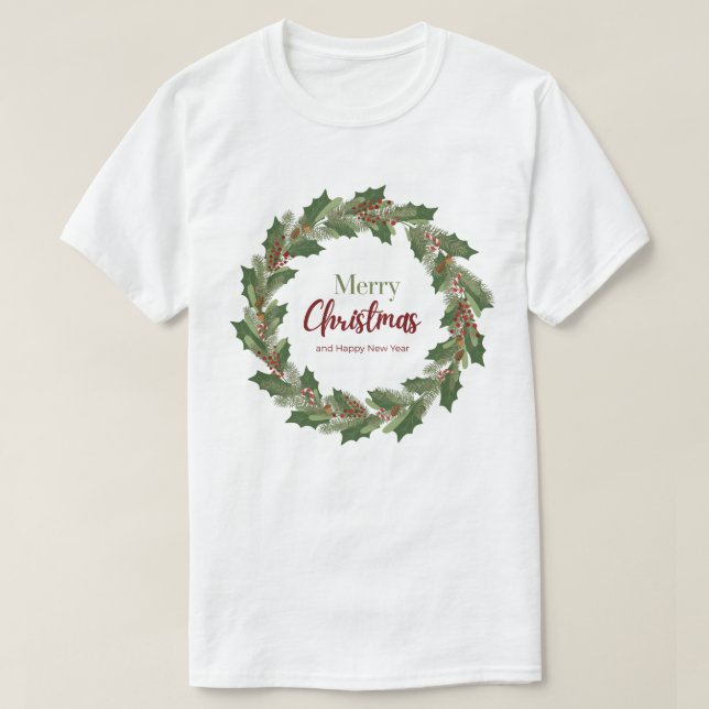 Merry Christmas Wreath T-Shirt (Design Front)